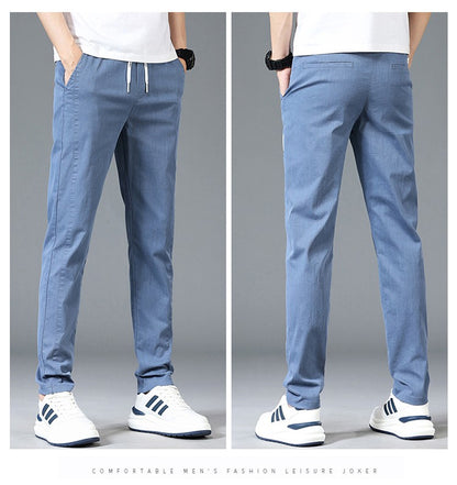 6 Colour Summer Men's Classic  Cotton Solid Color Fashion Business Casual Pants Elastic Waist Korean Fashion Men Clothing 28-38