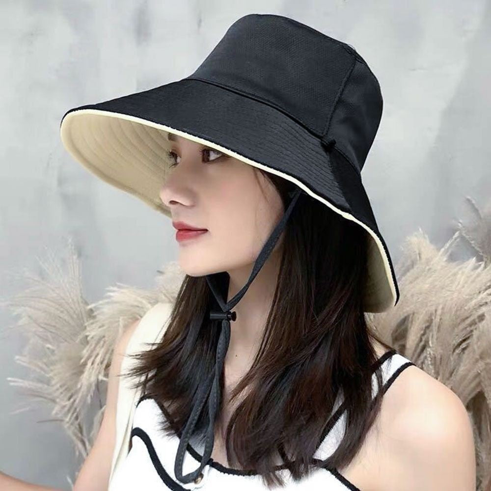 Double-Sided Sun Beach Cap Portable Fisherman Cap Foldable Panama Hat Solid Color Anti-UV Spring Summer Outdoor Beach Visor
