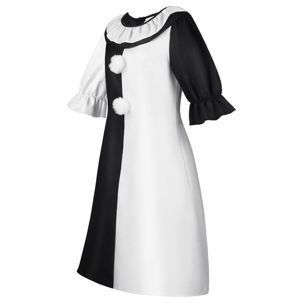 Terrifier Clown Cosplay Costume Black White Jumpsuit Dress for Men Women Halloween Horror Party Role Play Outfit Carnival Dress