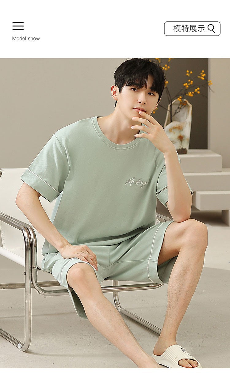 2023 New Men's Nightwear Summer Thin Soft Homewear Youth Boy Short Sleeping Top & Pant Pajamas Set Male Sleepwear Big Size