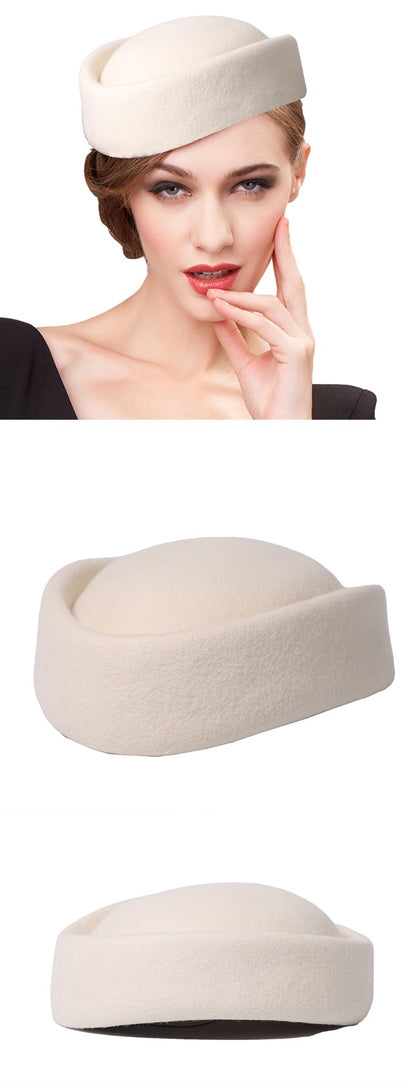 FS Vintage Winter Wool Pillbox Hats Black White Church Hat For Women Elegant Formal Tea Party Wedding Bride Cap Chapeau Femme