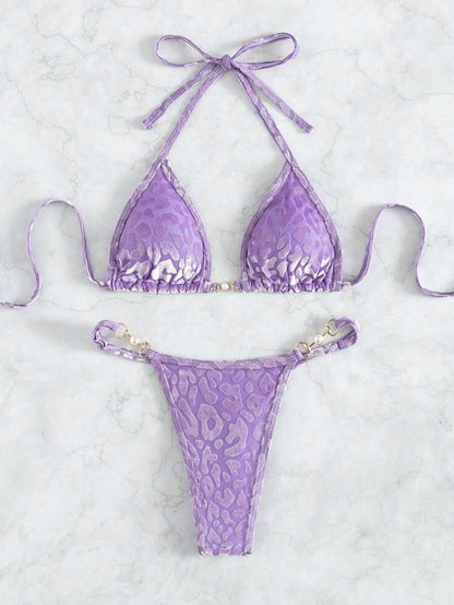 Shiny Pink Micro Bikini 2025 Mujer Women Sexy PU Pearls Push Up Thong Swimsuit Summer Bathing Suit Bandage Holiday Swimwear