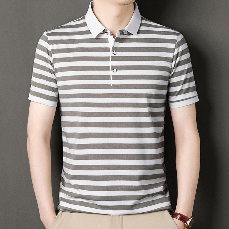 2024 Men's New Striped Cotton Business Casual Short sleeved POLO Shirt Fashion Short sleeved Comfortable and Breathable Top