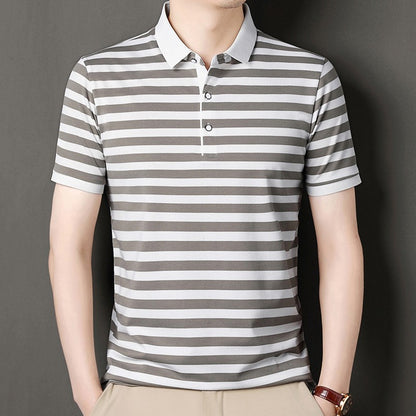 2024 Men's New Striped Cotton Business Casual Short sleeved POLO Shirt Fashion Short sleeved Comfortable and Breathable Top