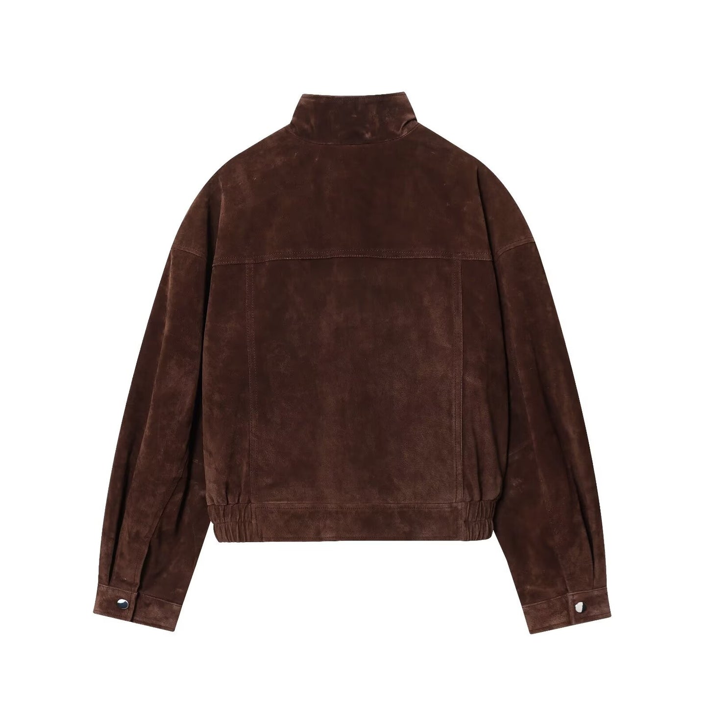 NERHEFZ Women Autumn Jacket with Pockets High Collar Long Sleeve Button Suede Leather Women's Jacket Lady Coats Female Chic Tops