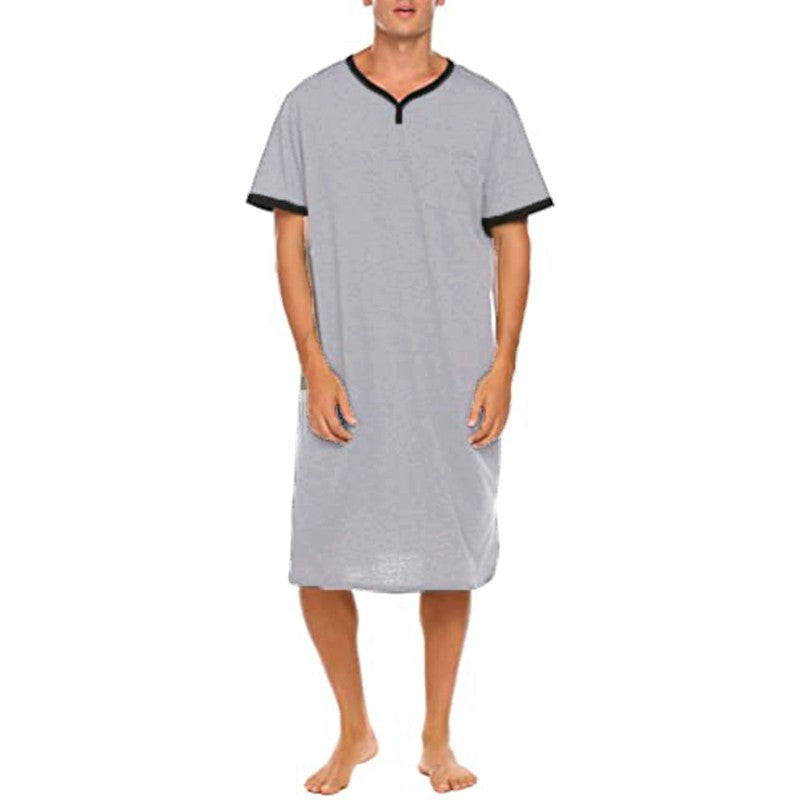 Men's Short Sleeve Thin Lengthened Leisure Pajamas Loose Skin Friendly Cotton Robes Homewear Bathrobes Vintage Nightgown M-3XL