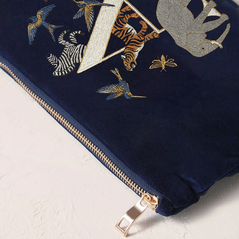 Cute Animal Letter Print Velvet Clutch Makeup Bag - Fashionable And Stylish Cosmetic Pouch for Women