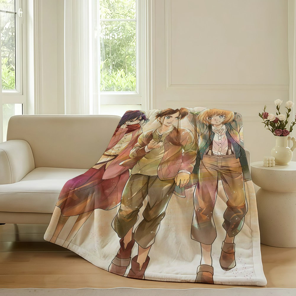Adventure anime A-Attack O-On T-Titan Blanket For Sofa Office Bed Plane Travel Sleep Read Relax Camping Soft And Warm