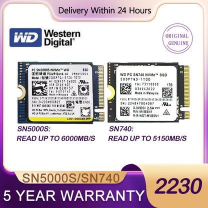 Western Digital WD SN740 SN5000S M.2 2230 SSD 2TB 1TB 256GB NVMe PCIe Gen4 x4 para Microsoft Surface Pro X Laptop 3 Steam Deck