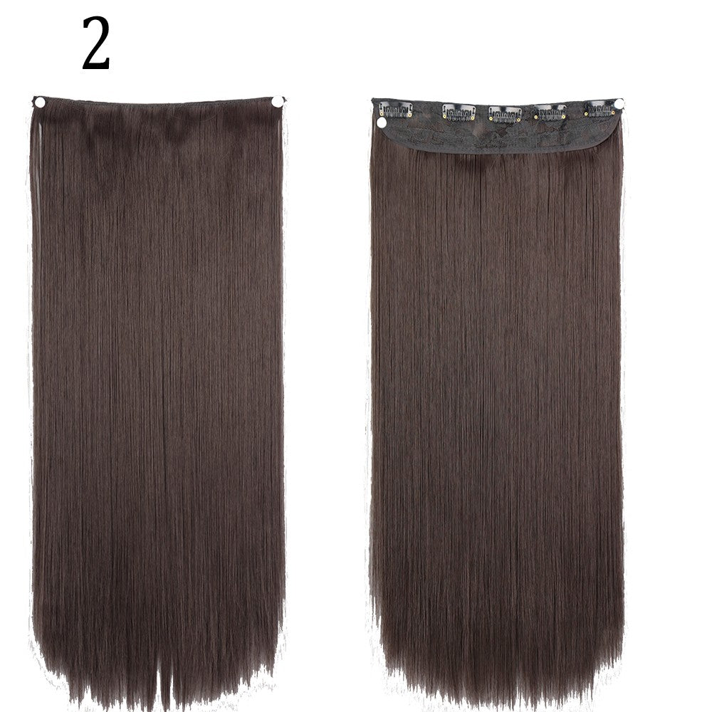 Apliques de Cabelo Sintético Liso Comprido de 5 Clipes 22'' Fibra de Alta Resistência ao Calor Preto Castanho Loiro