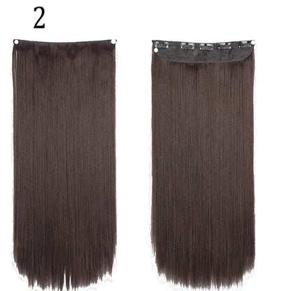 Apliques de Cabelo Sintético Liso Comprido de 5 Clipes 22'' Fibra de Alta Resistência ao Calor Preto Castanho Loiro