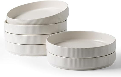 famiware Star 8.25 Pasta Bowls, Large Dinner Bowls Set of 6, Salad Bowl Plates, Shallow Bowls for Eating, Matte White (Full Glaz