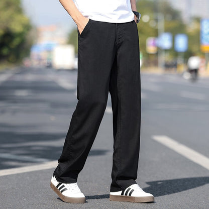 Loose Wide-leg Men's Thin Jeans Lyocell Soft Drape Fabric Comfort Trousers Spring Summer Fashion Brand Washing Denim Pants
