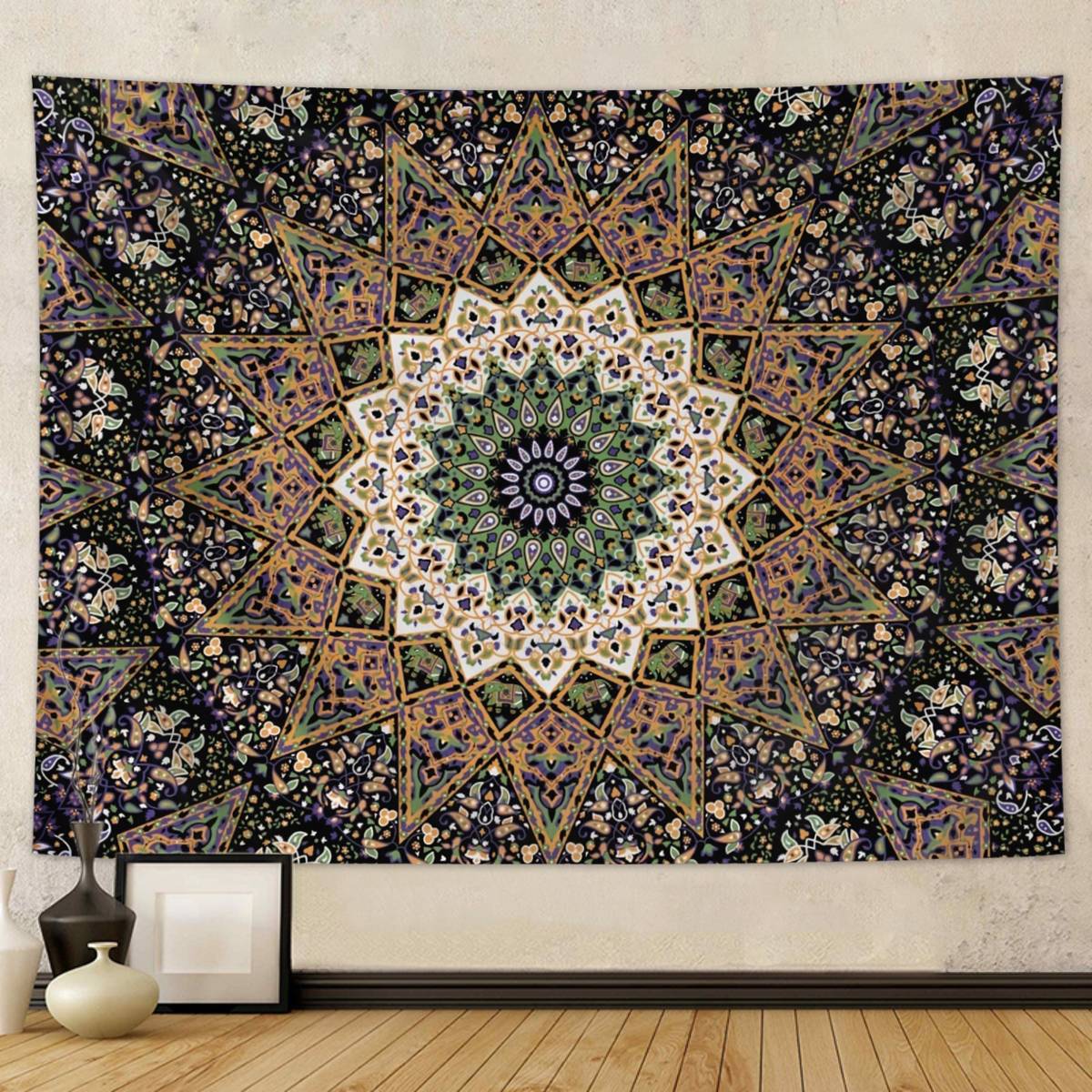 1pc Bohemian Mandala Tapestry, Retro Plant Flower psychedelic Tapestry, Hippie Style Room Decoration Wall Hanging