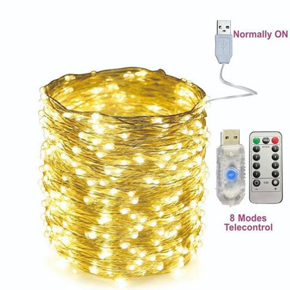 2/5/10/20/30M USB Fairy String Lights LED Sliver Wire Lights With 8 Lighting Modes Remote Control For Bedroom Christmas Decor