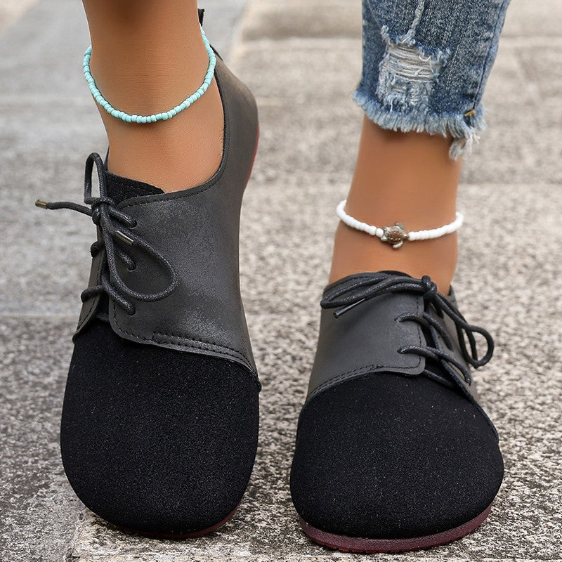 Brown Round Toe Flats Shoes Women 2025 Faux Suede Lace Up Flat Shoes for Woman Plus Size 43 Soft Walking Casual Shoes Female