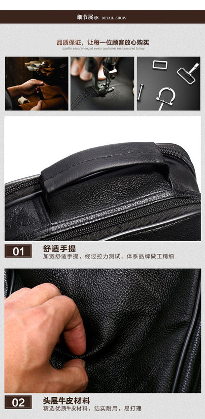 Men Genuine Leather Shoulder Bag Male Cowhide Leather Handbags Men's Large Zipper Messenger Bag Travel Tablet Bag Tote