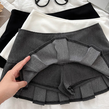Low Waist Mini Skirt Y2K Black Low Rise Pleated Skort with Bulit-in Shorts Micro Miniskirt Women Teenage Girls Sweet Outfit