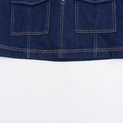 Blue Denim Shirt Woman Short Sleeve Cropped Shirt Women Summer Short Tops Woman Streetwear Y2k Stylish Women's Blouse