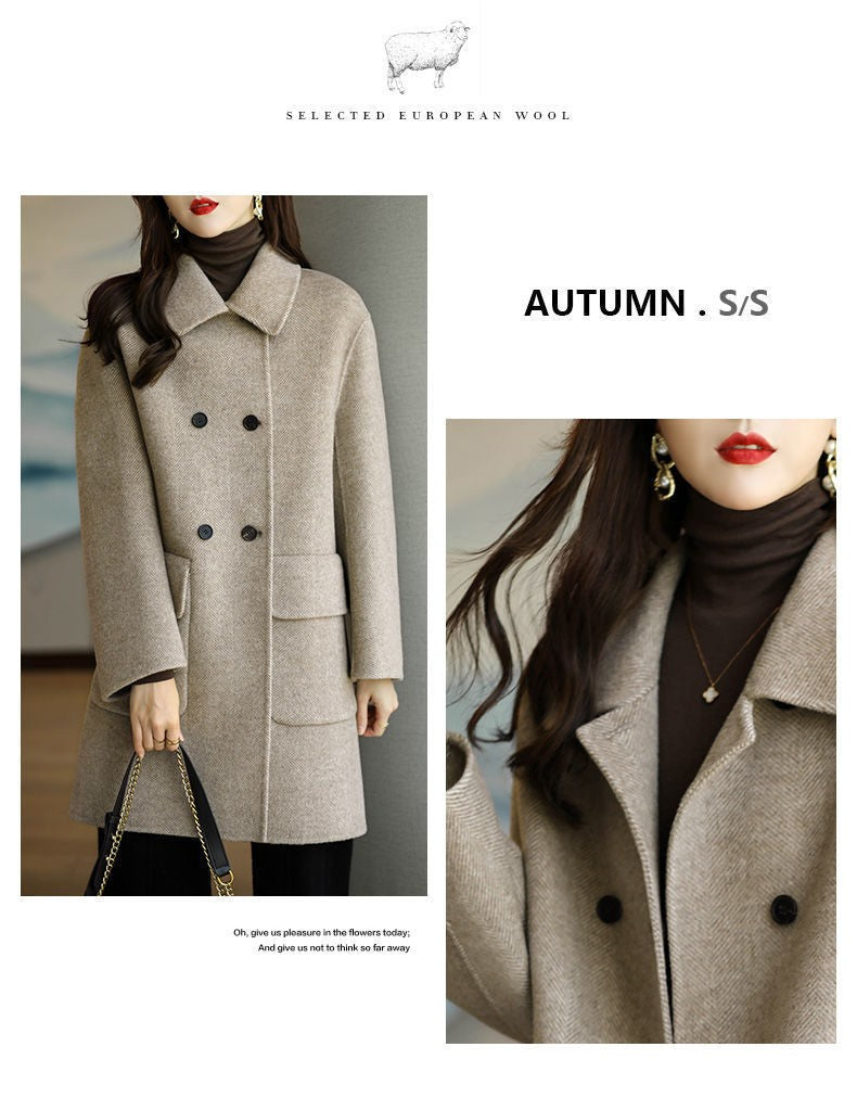Plus Size Women's Thickened Woolen Coat Hot Sale Of The Season Autumn Winter New Style Coffee Color Slimming Mid-Length Korea...