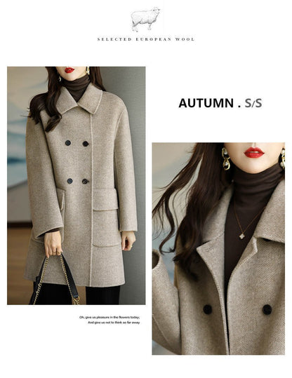 Plus Size Women's Thickened Woolen Coat Hot Sale Of The Season Autumn Winter New Style Coffee Color Slimming Mid-Length Korea...