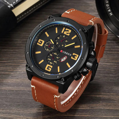 CURREN 8124,8208,8192,8230 Factory Watch Men Calendar Sport Military Male Clock Brand Luxury Origianl PU Leather Band Wristwatch