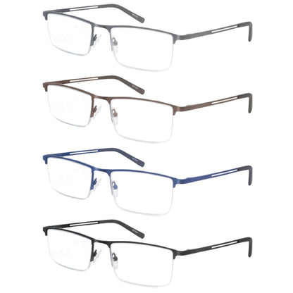 Blue Light Reading Glasses Men Computer Readers Anti Glare Metal Frame with Spring Hinge UV400 Protection Eye Strain Relief