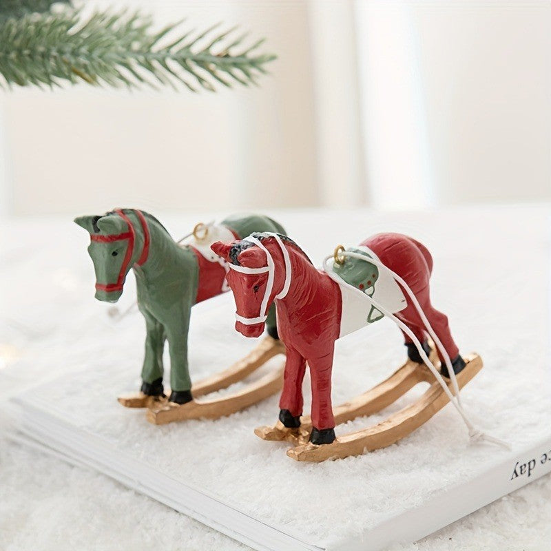 1PC Christmas Rocking Horse Ornament for Christmas Tree Festive Atmosphere Enhancer Country Christmas Decorations