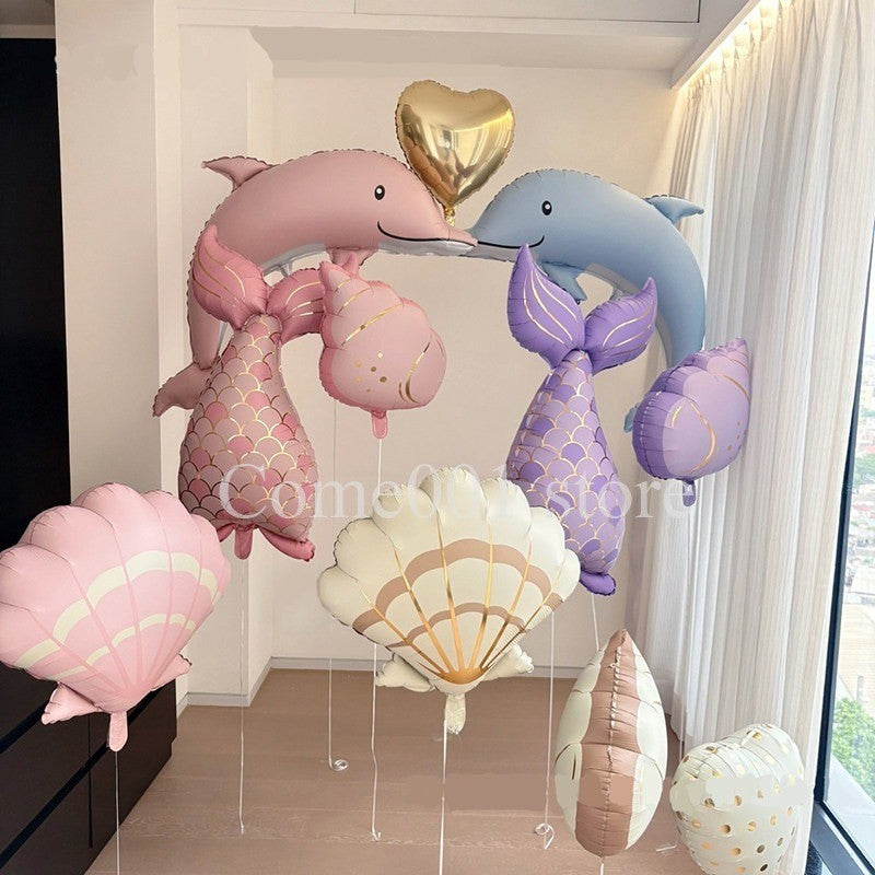 Mermaid Theme Foil Balloons Dolphin Seashell Mermaid Tail Ballons Under The Sea Girl Birthday Party Decor Baby Shower Supplies