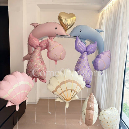 Mermaid Theme Foil Balloons Dolphin Seashell Mermaid Tail Ballons Under The Sea Girl Birthday Party Decor Baby Shower Supplies