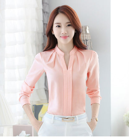 Chiffon Blouse Women Korean Fashion Women Clothing White Shirt  Long Sleeve Blouses V-neck Womens Tops Basic Shirts and Blouses
