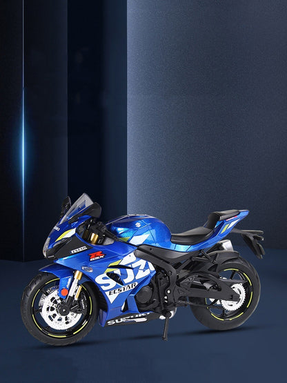1:12 Suzuki GSX1000R R1250GS Liga Diecast Brinquedos Modelos de Motocicletas Carro com Luz Absorção de Choque Miniatura Moto Meninos Presentes