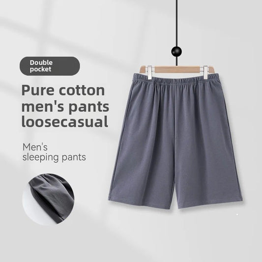 Summer Men's Loose Fit Short Pants Thin Cotton Sporty Comfortable Five-Point Home Leisure Pants Outerwear Big Size Sleepwear