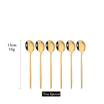 6Pcs/Set Teaspoon Stainless Steel Flatware Colorful Cake Fruit Spoons Dessert Small Coffee Spoon Snack Kitchen Dinnerware Tools