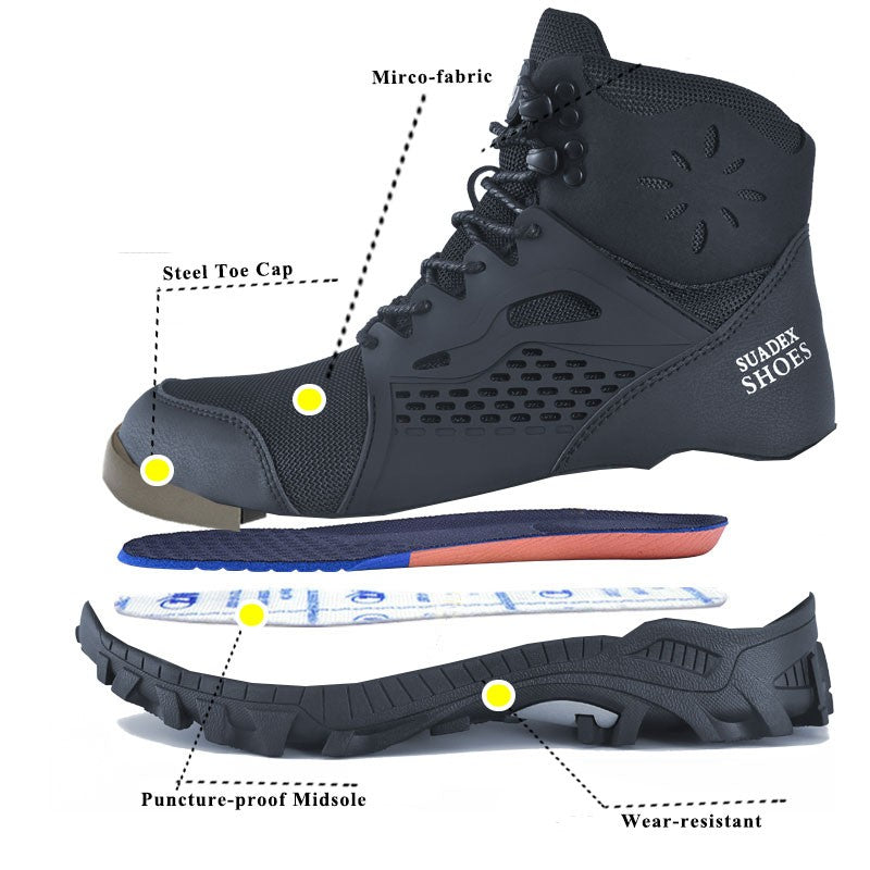 Botas de segurança SUADEX S1 Masculinas Sapatos de trabalho Biqueira de aço anti-esmagamento Sapatos de segurança de trabalho Masculino Feminino Botas antiderrapantes Tamanho EUR 37-48