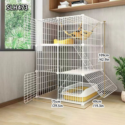 Grande Gaiola de Gato para Uso Doméstico, Vila de Gatos Gigante Interna, Estrutura de Escalada para Gatos com Espaço Livre de Várias Camadas, Casa de Gatos Luxuosa, Casa de Gatos