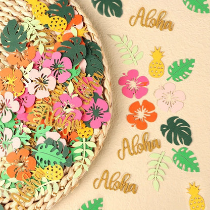 200/100Pcs Hawaiian Table Confetti Luau Summer Birthday Party Supplies Tropical Flower Palm Leaf Confetti Beach Party Decor Gift