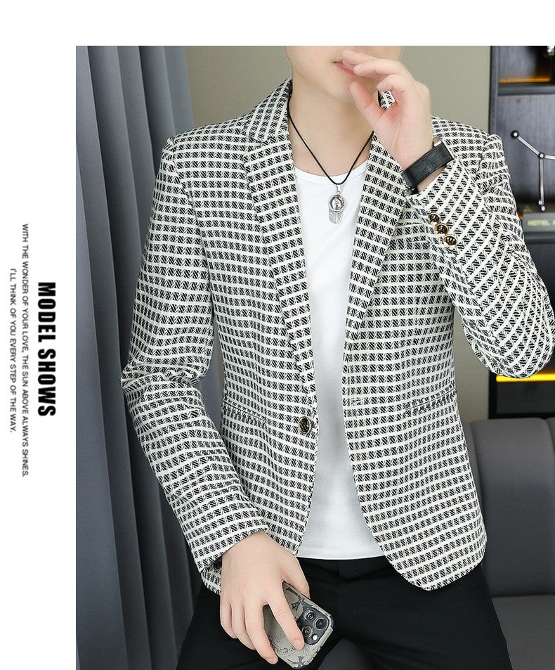 Blazer Men's Fashion Gentleman Business Outdoor Travel Plaid Slim-fit Korean Version of The Trend Handsome Youth Casual Blazer