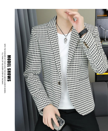 Blazer Men's Fashion Gentleman Business Outdoor Travel Plaid Slim-fit Korean Version of The Trend Handsome Youth Casual Blazer