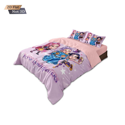 3 Peças Caça-Demônios K-Pop Impresso Conjunto de Cama Sem Microplaqueta Macio e Confortável Dormitório Quarto Vários Tamanhos Lavável na Máquina