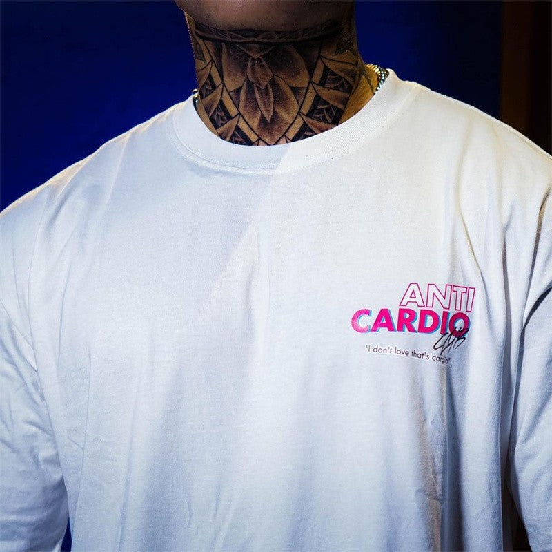 summer ANTI CARDIO Oversized sports t shirt short sleeves cotton t shirt Gym Fitness Male Training Workout Cotton Tees Tops