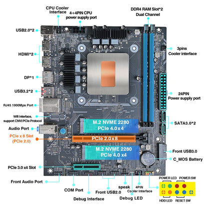 Placa-Mãe de Computador Gamer DIY com CPU Integrada 13th Core Interpose Kit Q1J1 ES 0000 8C12T RAM DDR4 LGA115X PC de Mesa