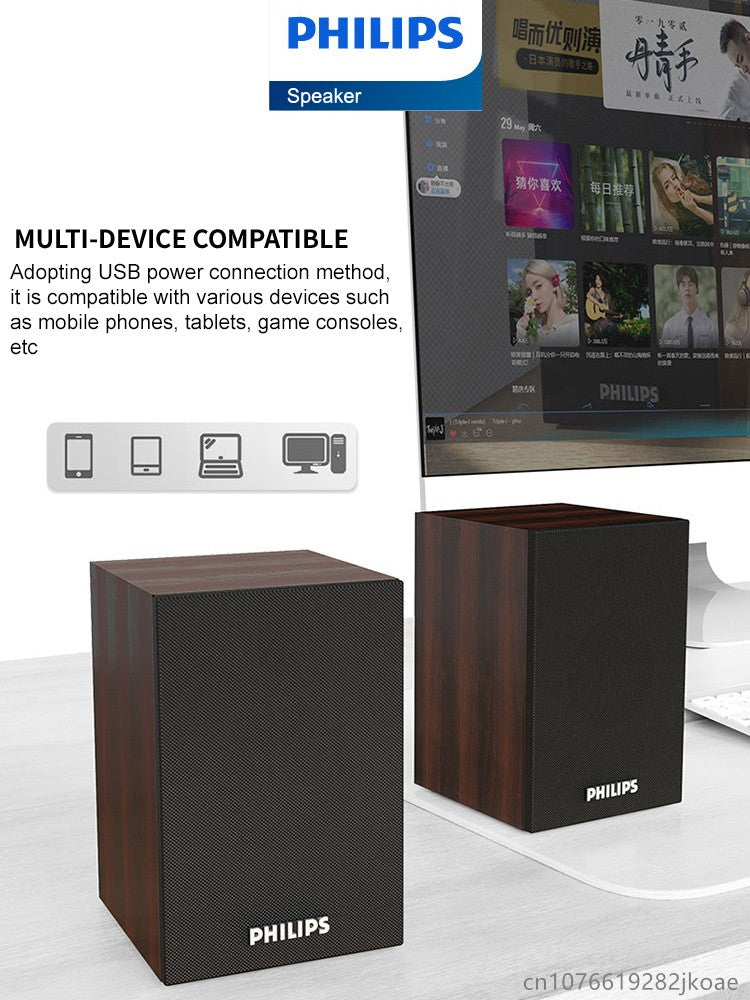 Caixas de Som Bluetooth Philips SPA20 Alto-falante Externo Reprodutor de Música Som Estéreo HiFi Subwoofer para Computador de Mesa Celular