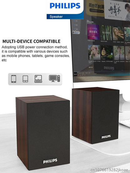 Caixas de Som Bluetooth Philips SPA20 Alto-falante Externo Reprodutor de Música Som Estéreo HiFi Subwoofer para Computador de Mesa Celular