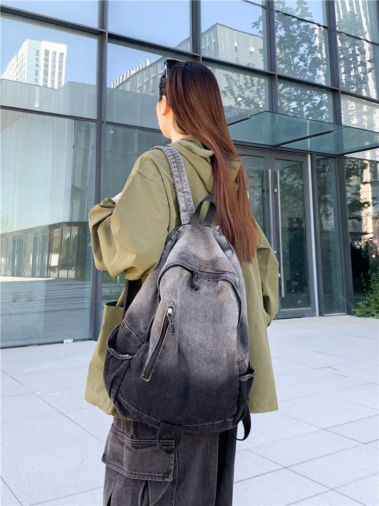 Men's and Women's Backpacks, Student Schoolbags, Large-Capacity Washed Denim Bags