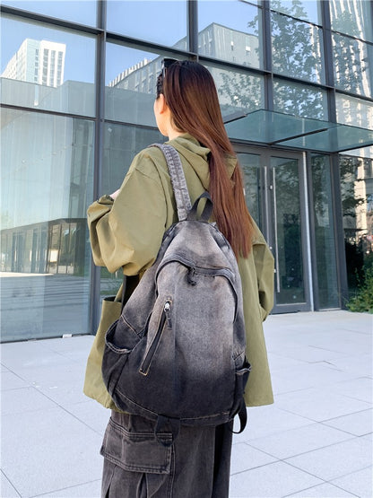 Men's and Women's Backpacks, Student Schoolbags, Large-Capacity Washed Denim Bags