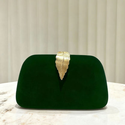 Velvet Leaf Evening Bag High Luxury Clutch Party Bag for Women Fresh Sweet Style Lock Buckle Square Shoulder Bag for Qipao