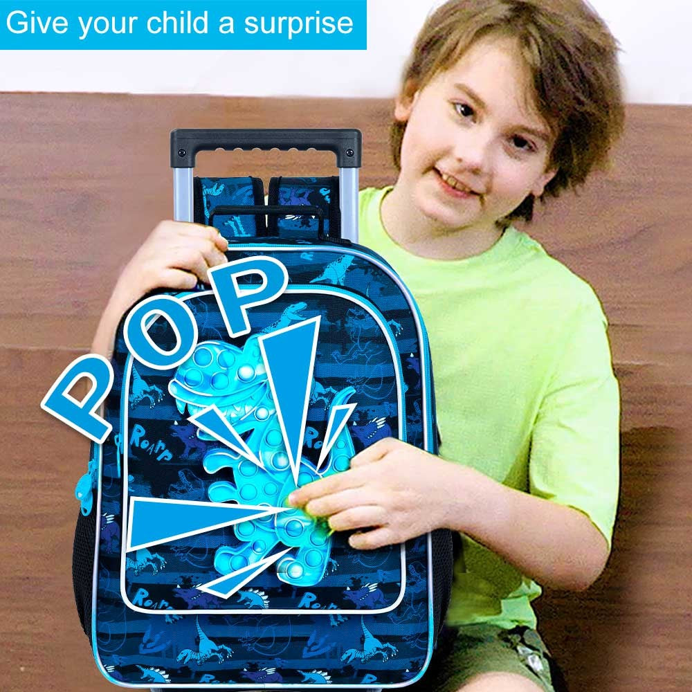 Mochila de Rodinhas 3 Peças para Meninos, Mochila Escolar com Rodas para Crianças, Mochila com Rodas e Lancheira
