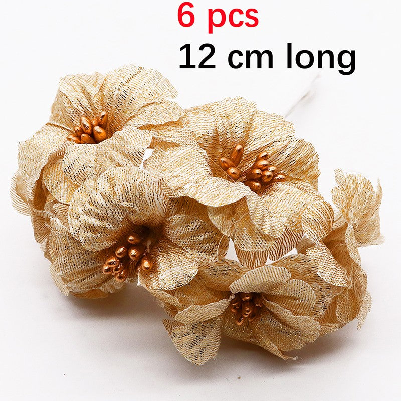 6PC Artificial Flowers Wedding Bouquet Scrapbook Christmas Decoration Wreath Home Garden Silk Stamen Tea Roses Bud Diy Gift Box