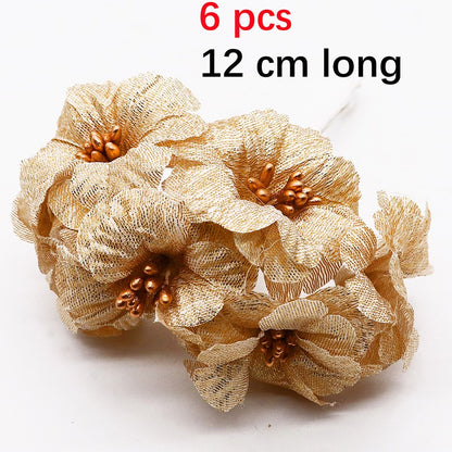 6PC Artificial Flowers Wedding Bouquet Scrapbook Christmas Decoration Wreath Home Garden Silk Stamen Tea Roses Bud Diy Gift Box